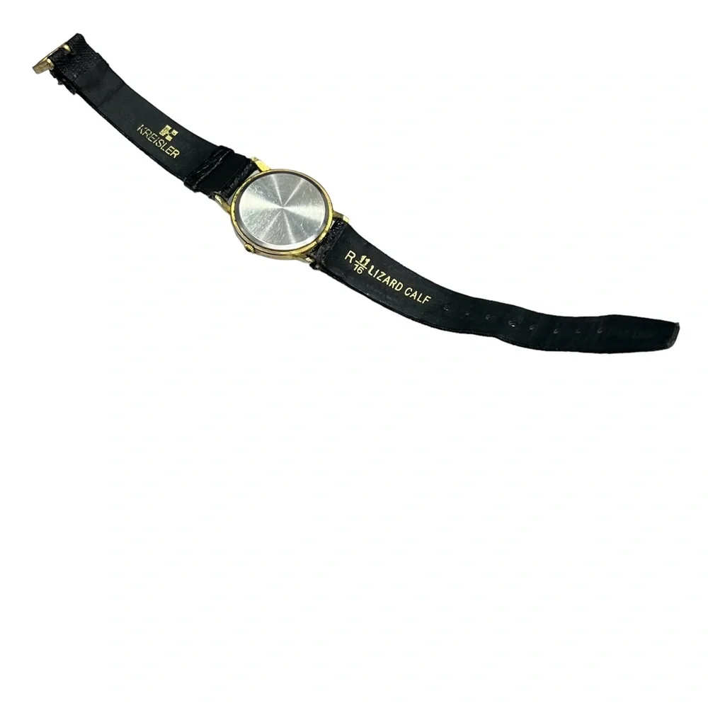 VINTAGE MICKEY MOUSE QUARTZ WATCH - GOLD TONE W YELLOW FACE KREISLER LIZARD BAND